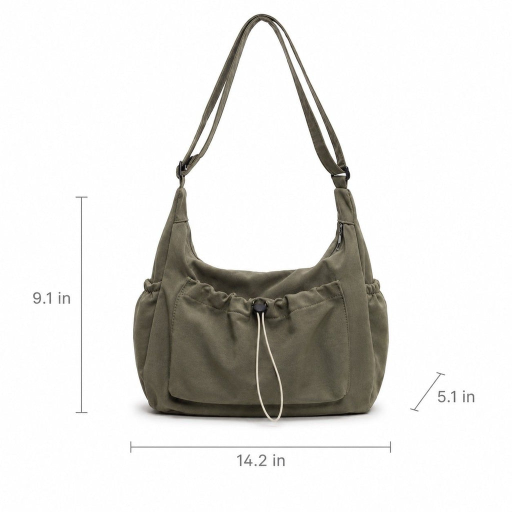 Crossbody Hobo Shoulder Bag with Adjustable Strap Zip Closure and Side Pockets