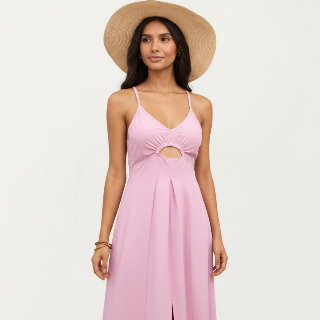 Anna-Kaci Women's Sleeveless Maxi Dress with Cutout Front and Smocked Back