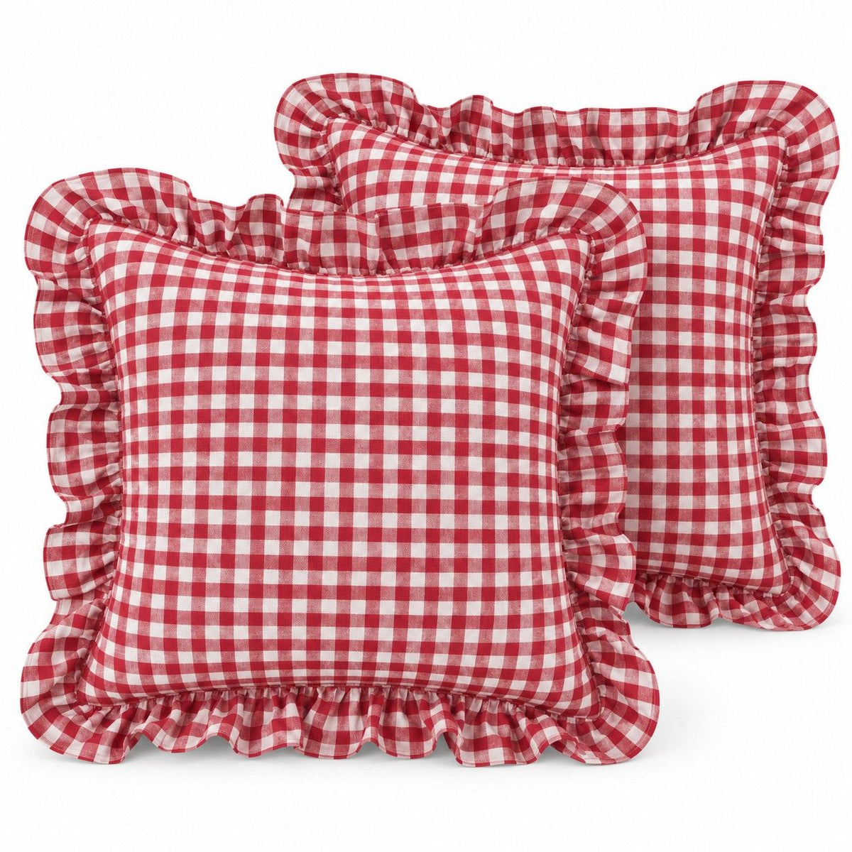 2 Pack Gingham Check Ruffle Throw Pillow Covers 18 x 18 Inch
