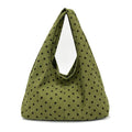 Polka Dot Corduroy Hobo Shoulder Bag with Wide Strap and Interior Pockets