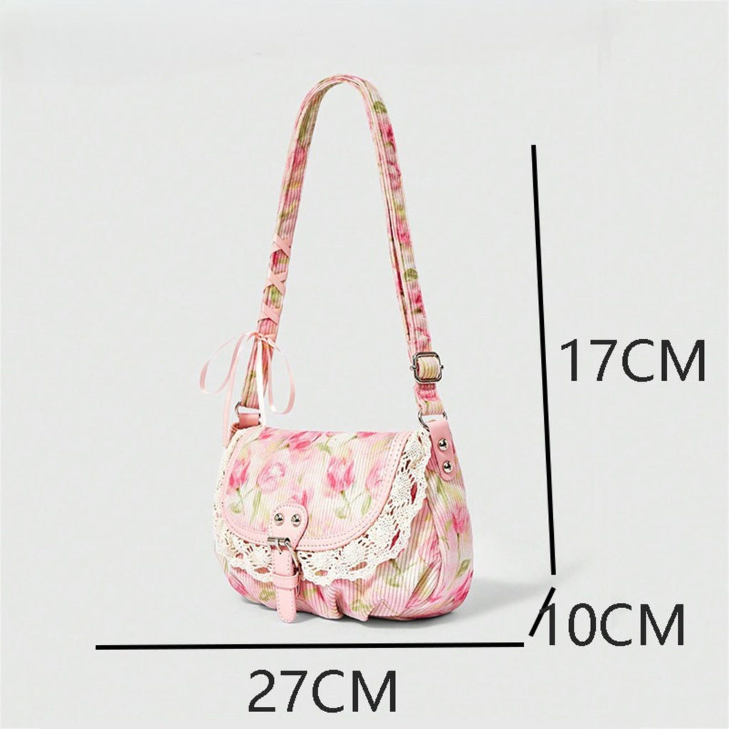 Vintage Lace Crossbody Bag for Women, Adjustable Shoulder Purse with Buckle Flap
