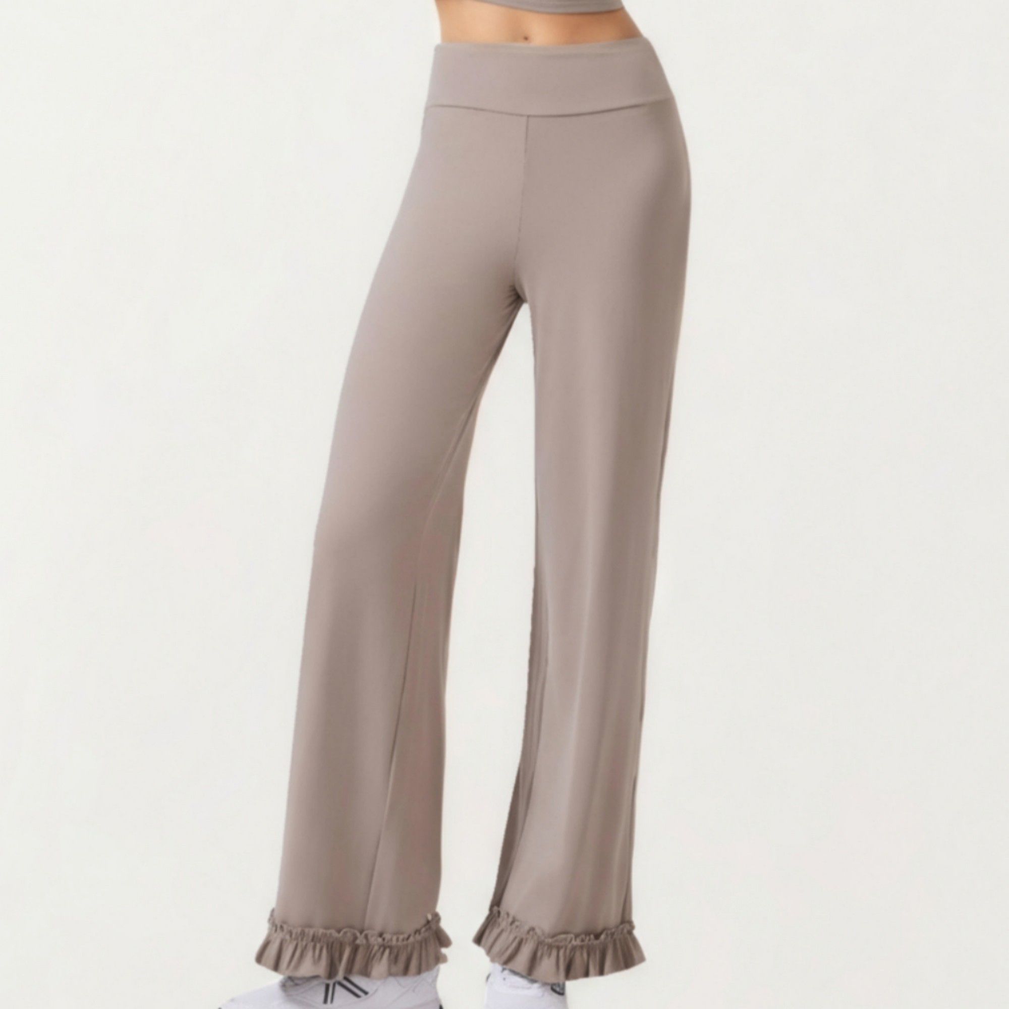 Anna-Kaci Active Women's High Waist Wide Leg Sweatpants with Ruffle Hem Detail