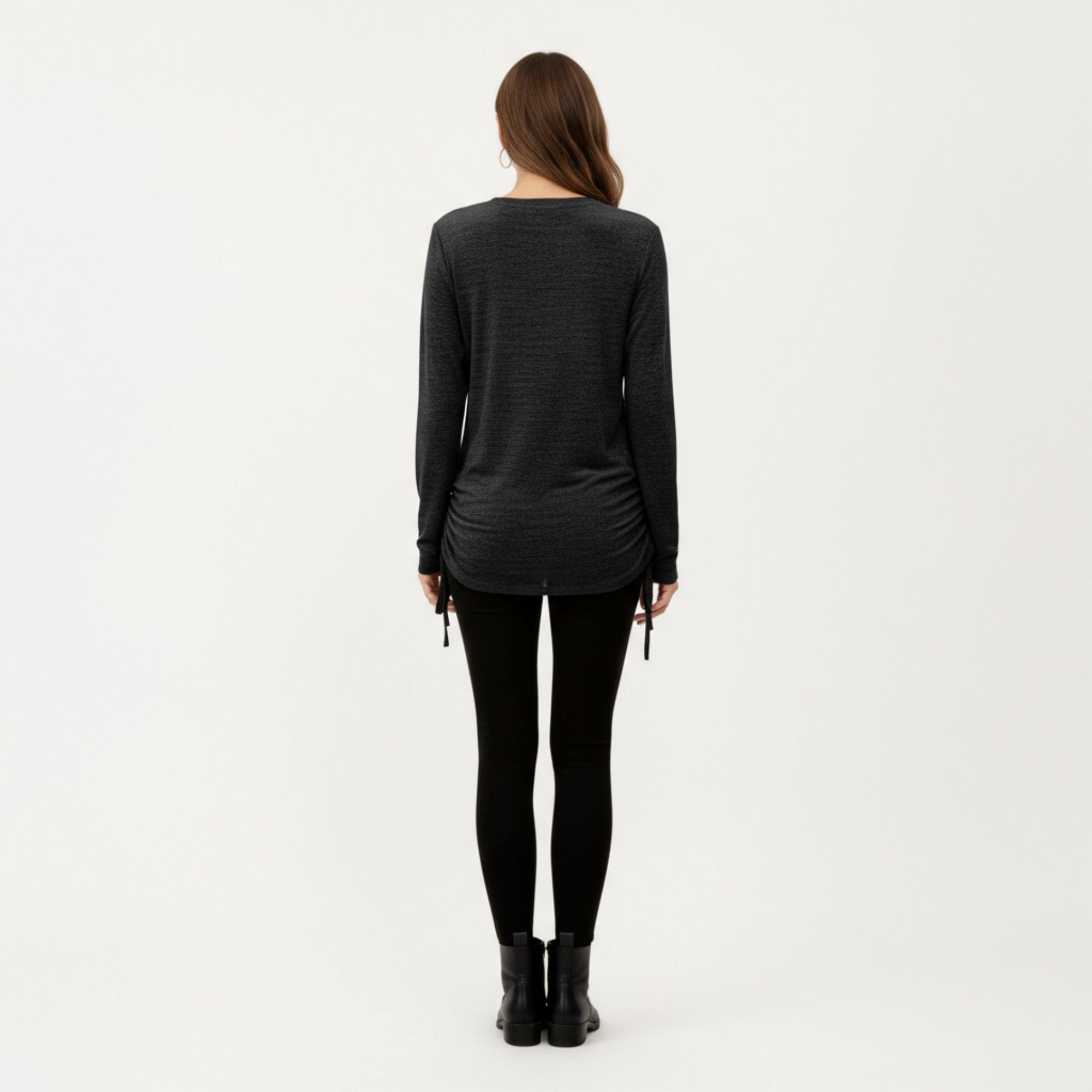 Anna-Kaci Women's Long Sleeve V-Neck Top with Side Drawstring Ruched Hem