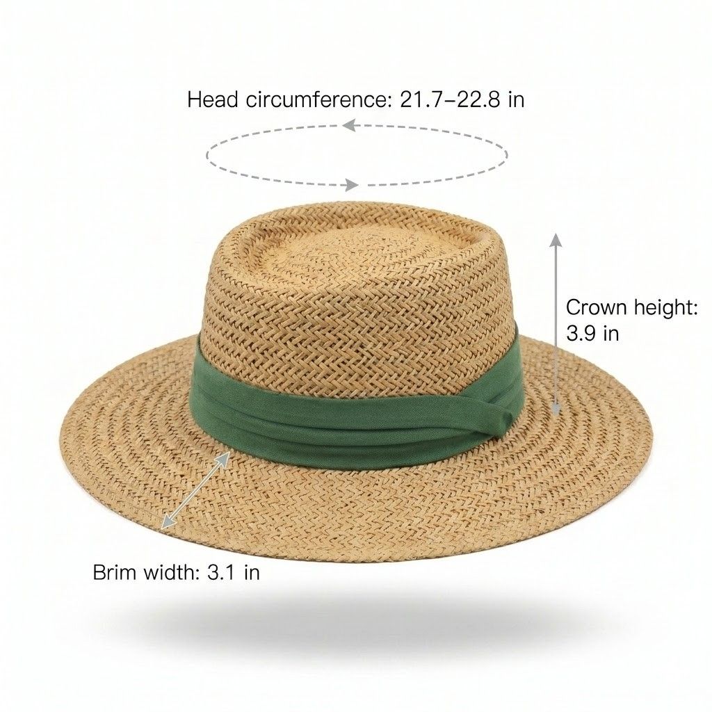 Straw Boater Hat Flat Top Wide Brim Summer Beach Sun Hat Lightweight