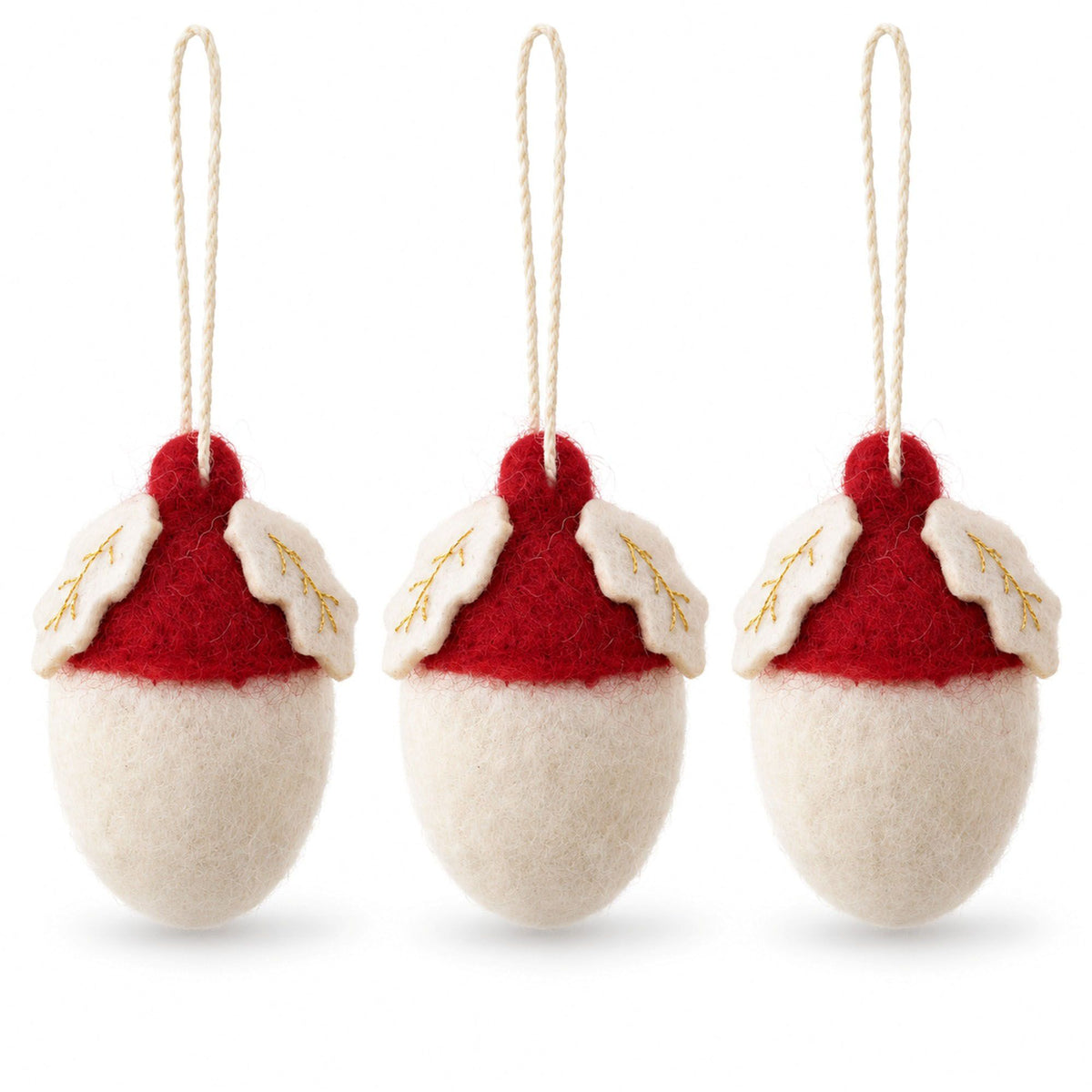 3 Piece Felt Acorn Hanging Christmas Ornament Set Gift