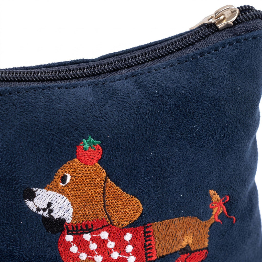 Embroidered Dachshund Zipper Pouch Small Cosmetic Bag Coin Purse Organizer