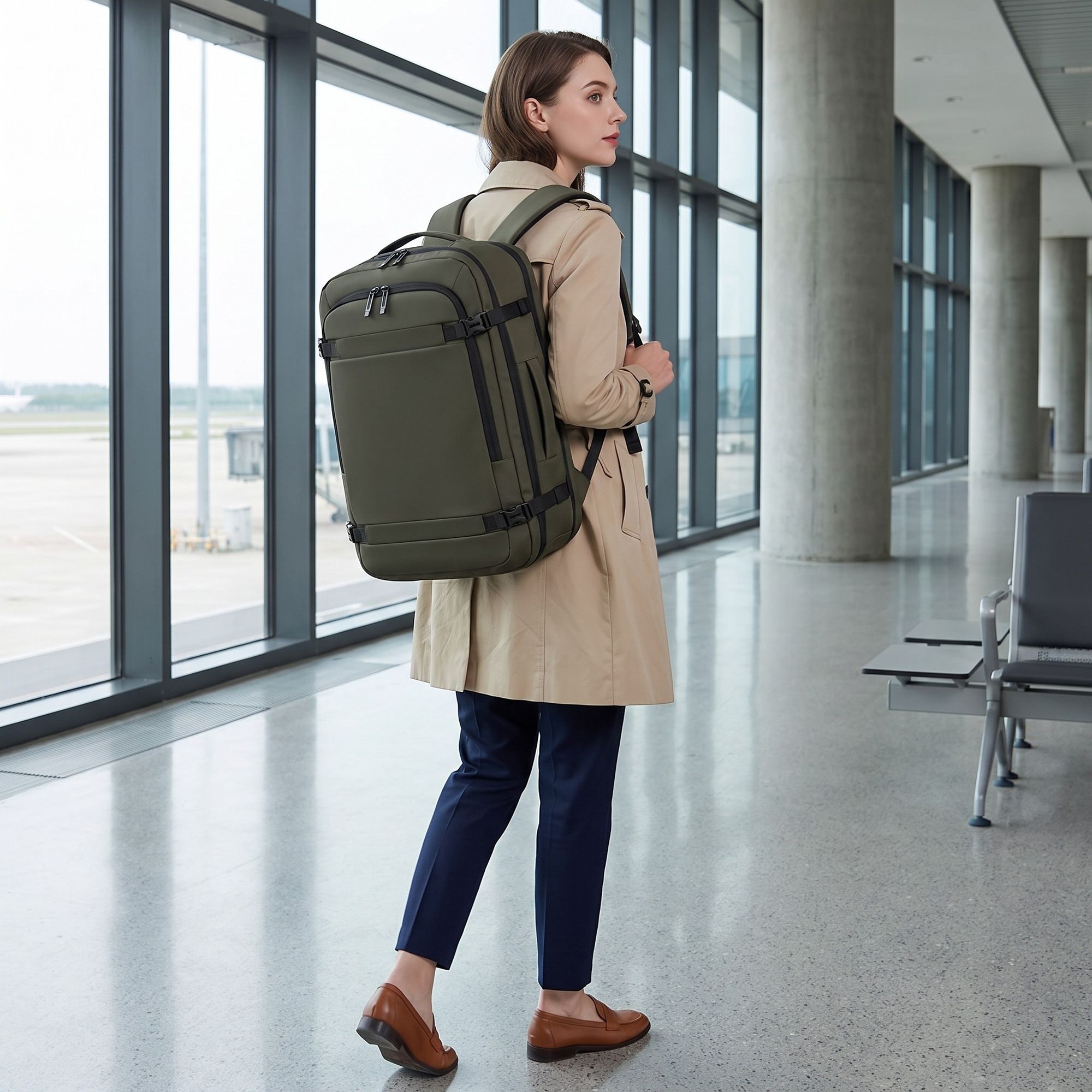 Large Travel Backpack with Compression Straps Multiple Compartments and Padded Shoulder Straps