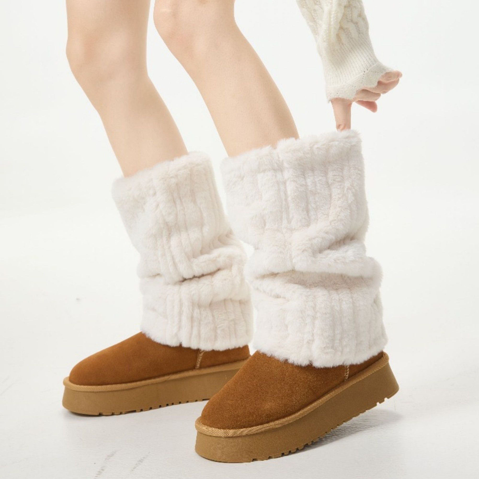 Anna-Kaci Plush Faux Fur Leg Warmers with Soft Textured Design and Cozy Stretch Fit for Layering Over Boots and Winter Outfits