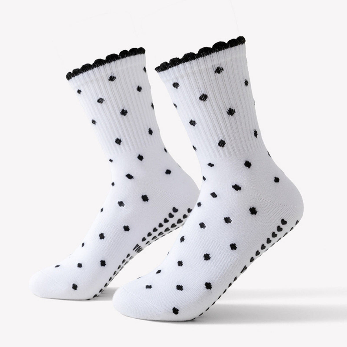 Non Slip Grip Crew Socks 3 Pair Pack Polka Dot Ruffle Cuff
