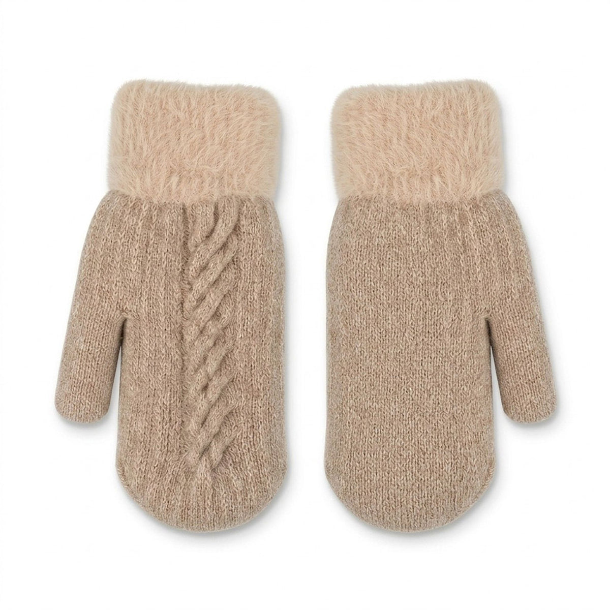 Cable Knit Winter Mittens with Soft Fuzzy Cuffs