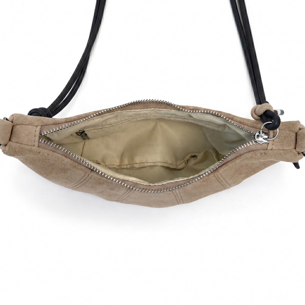 Soft Faux Suede Crossbody Shoulder Bag Adjustable Strap Compact Everyday Crescent Purse