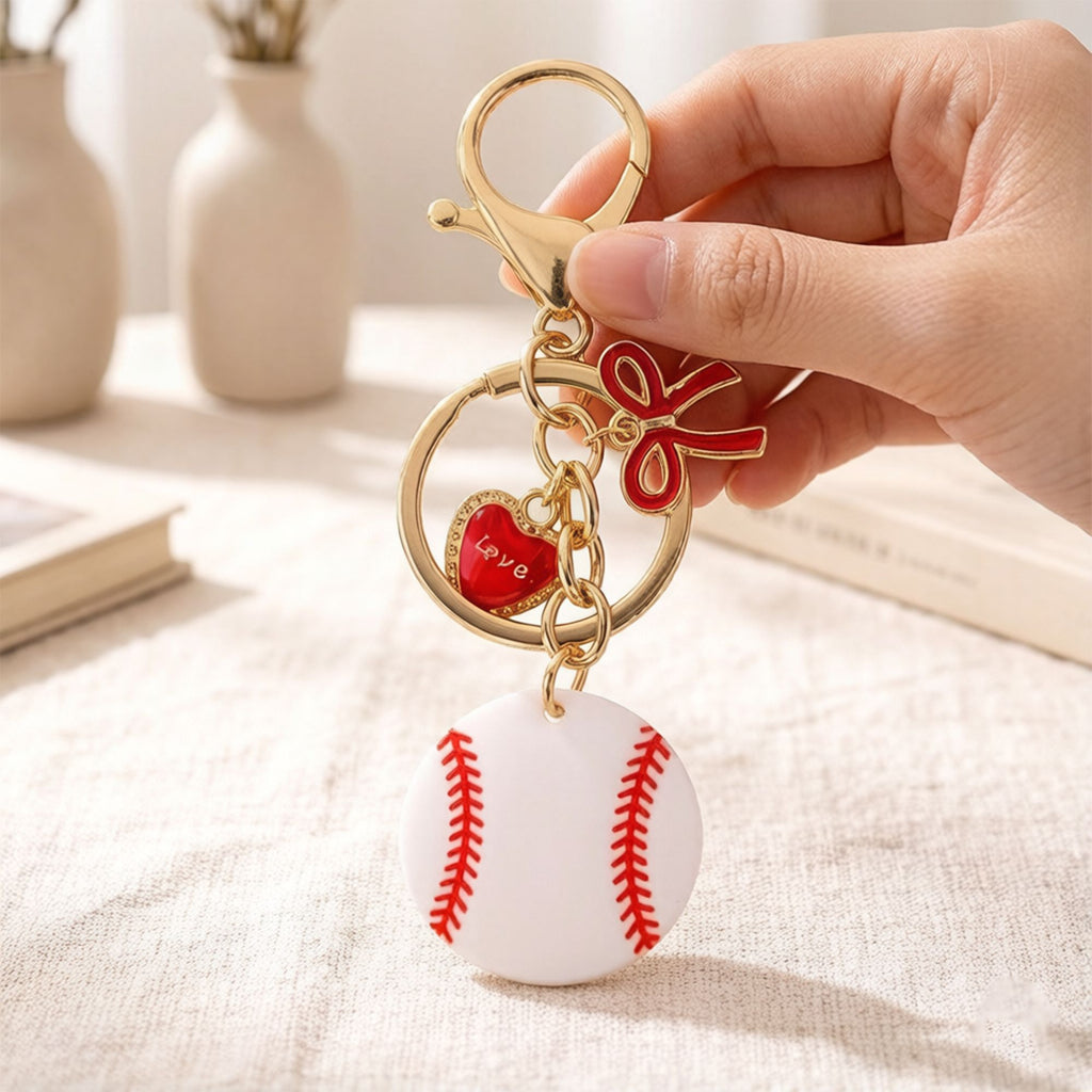 2 Pack Sports Ball Keychains with Gold Tone Clip Ring and Charm Accents