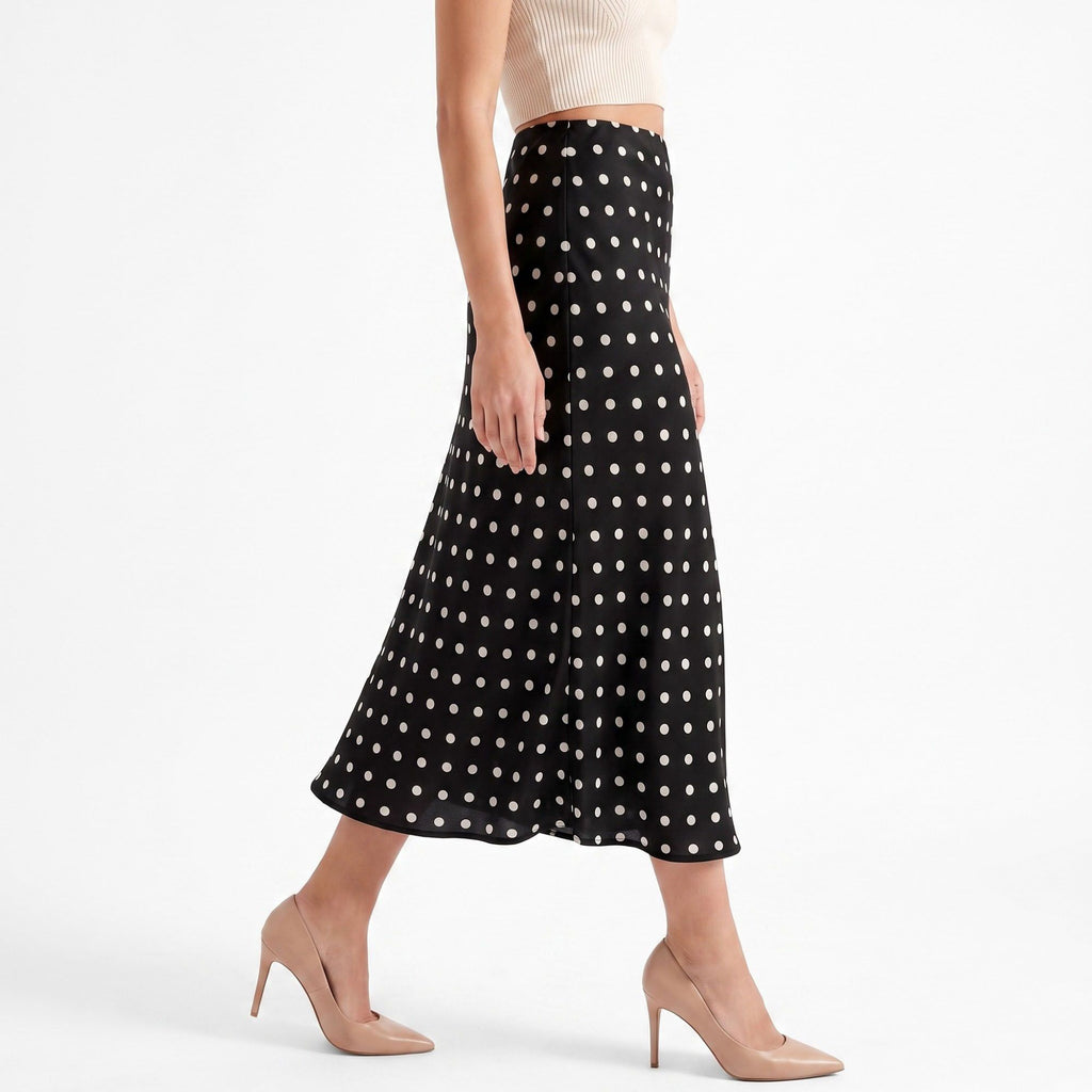 Polka Dot Midi Skirt High Waist A Line Printed Long Skirt