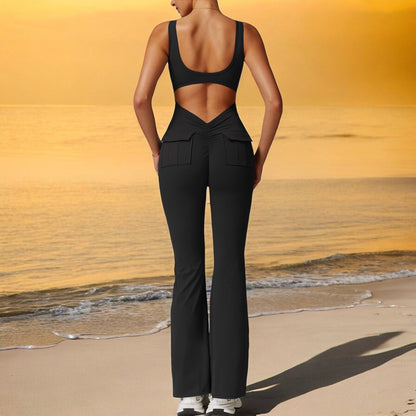 Seamless Flared Bodysuit with Scoop Neck for Activewear