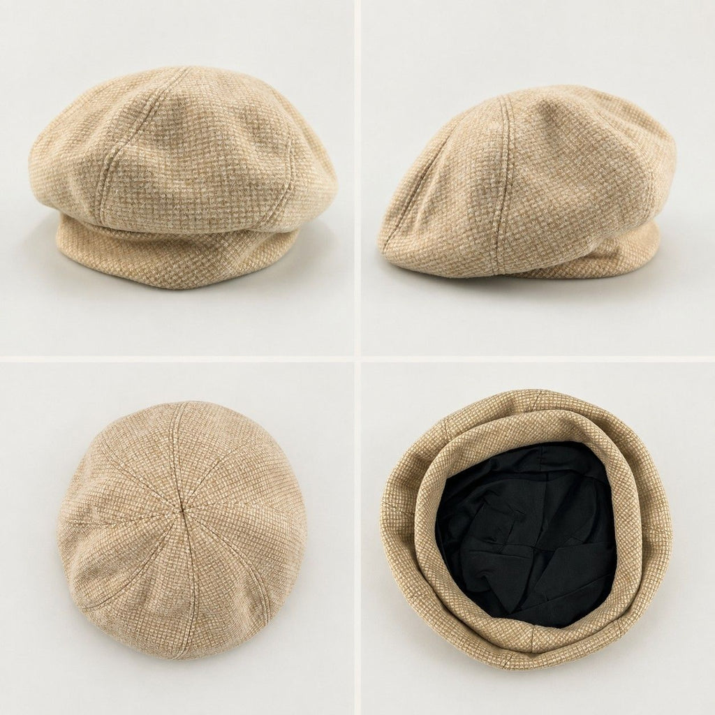 Wool Blend Houndstooth Beret Hat Vintage Painter Cap for Fall Winter