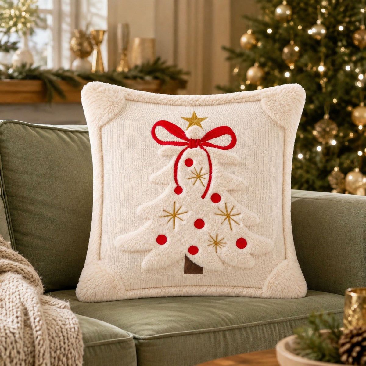 2pc Christmas Tree Plush Pillow Covers 17.7 x 17.7 in