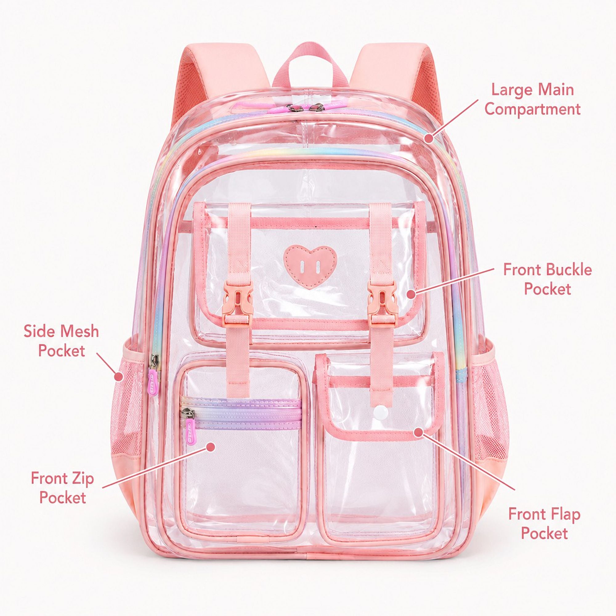 Clear Backpack with Multiple Pockets and Padded Straps