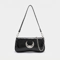 Glossy Crescent Accent Flap Shoulder Bag with Chain Detail