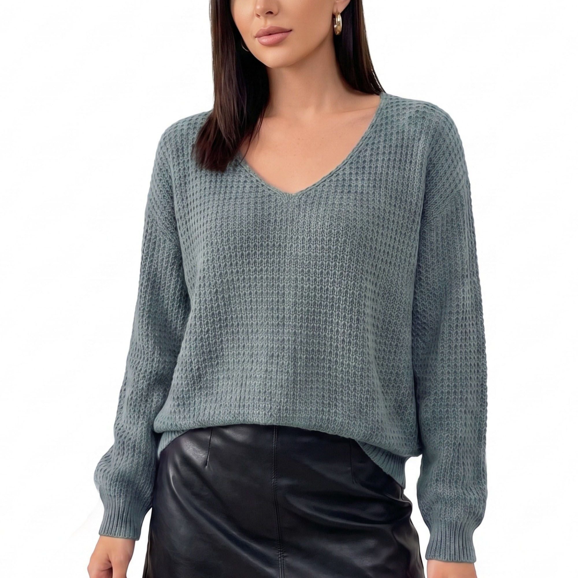 V-Neck Open-Back Tie Long Sleeve Knit Sweater