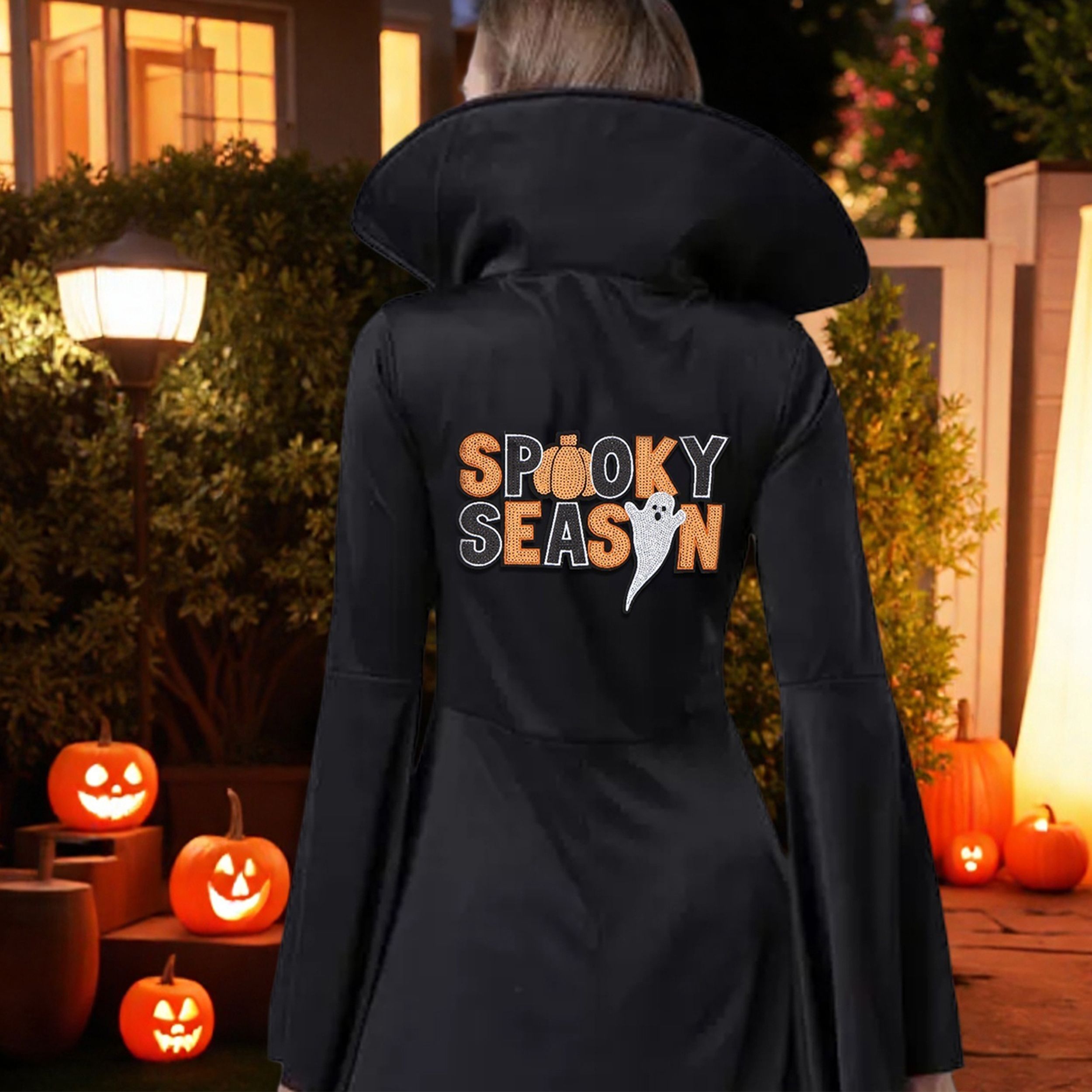 Halloween Pumpkin Ghost Large Sequin Iron On Patch Glitter Sewing Embroidery Repair Appliques Clothing Patch Costume Decor