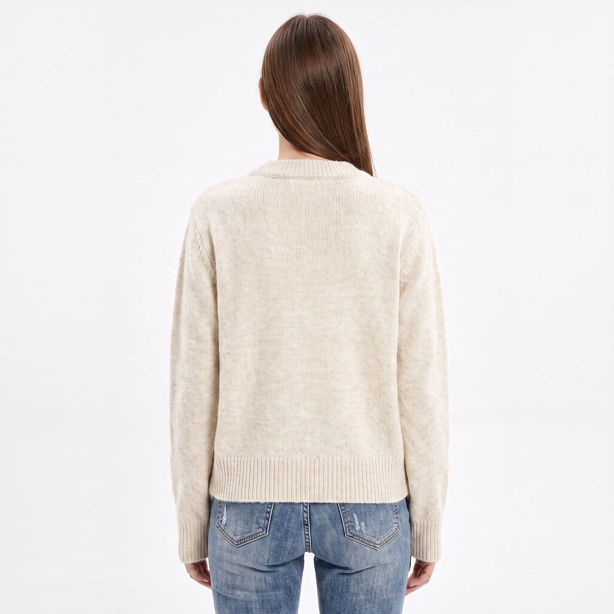 Floral Embroidered Cable Knit Crewneck Sweater