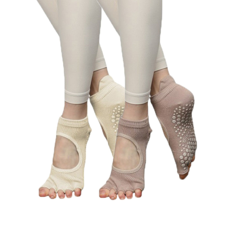 Anna-Kaci Women's Open-Toe Grip Socks for Yoga and Pilates with Non-Slip Soles and Arch Support