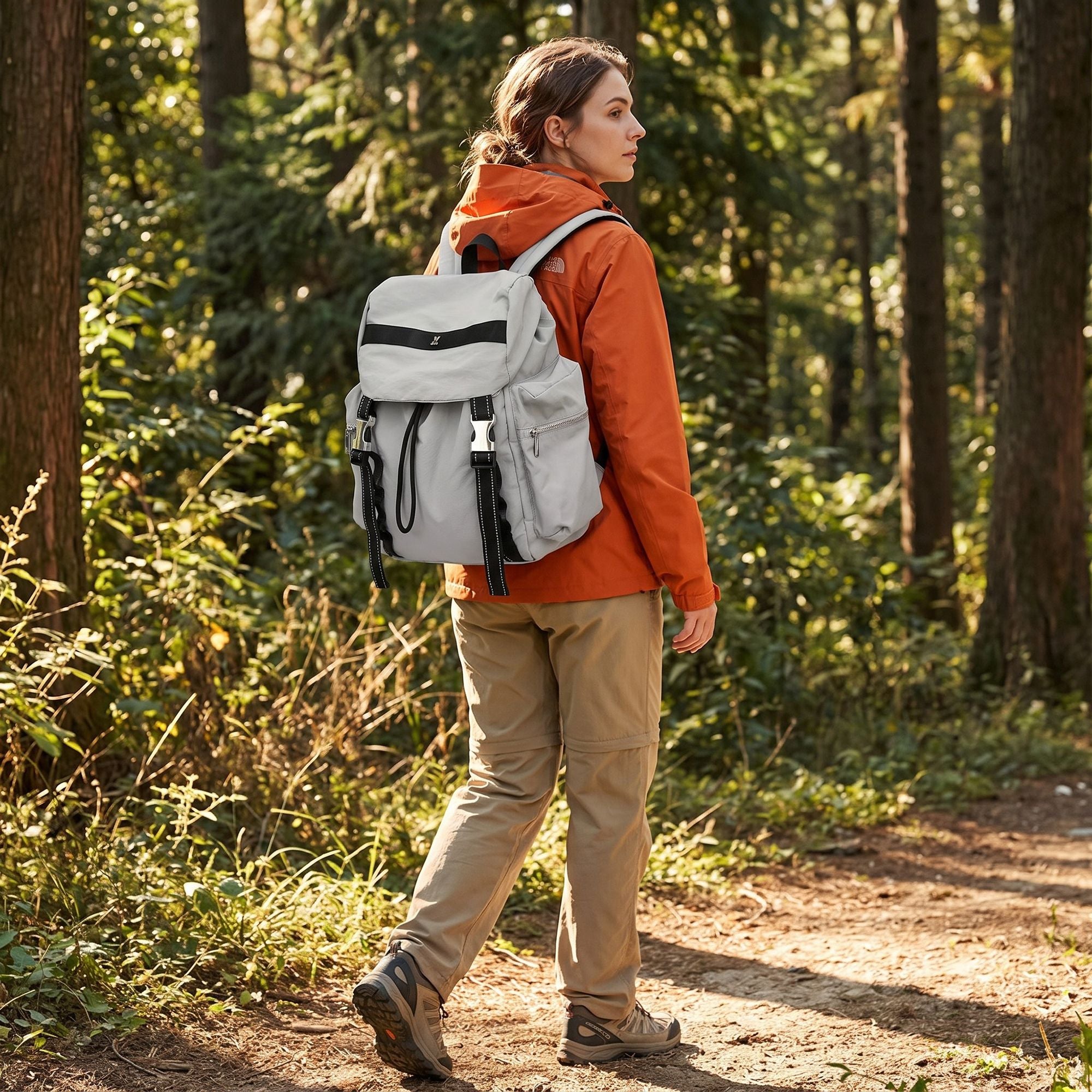 Flap Drawstring Backpack with Dual Buckle Straps and Zippered Side Pockets