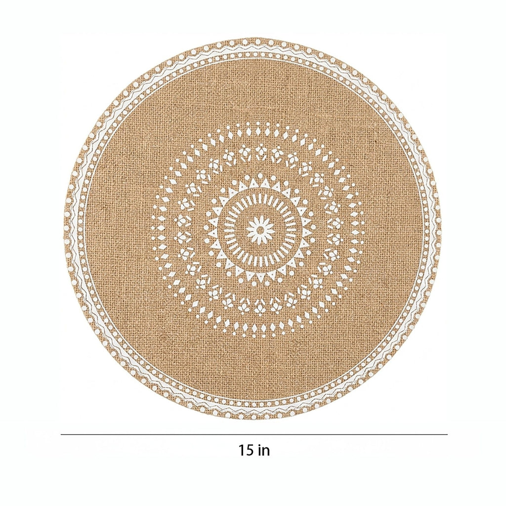 4 Piece Boho Round Placemat Set Woven Look Heat Resistant Table Mats for Dining Table