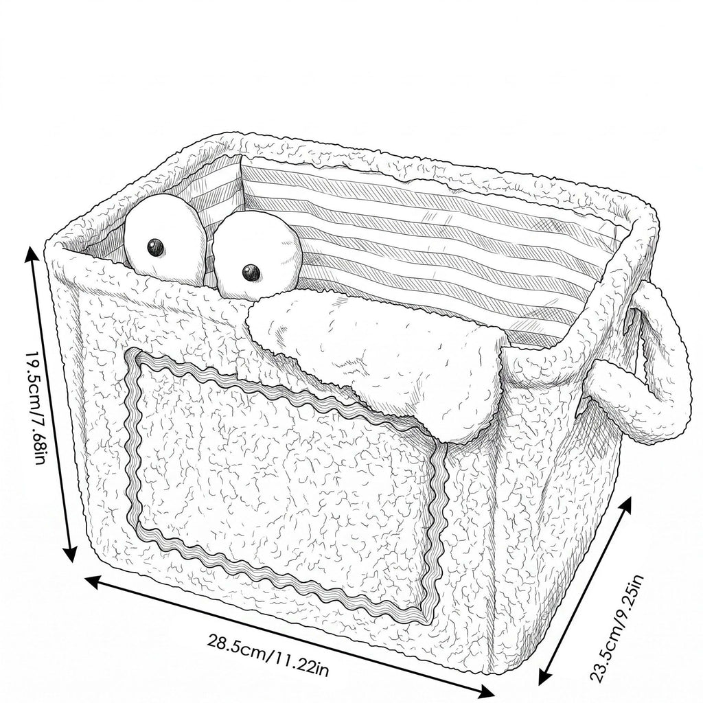 Kids Plush Storage Basket with Handles and Front Pocket