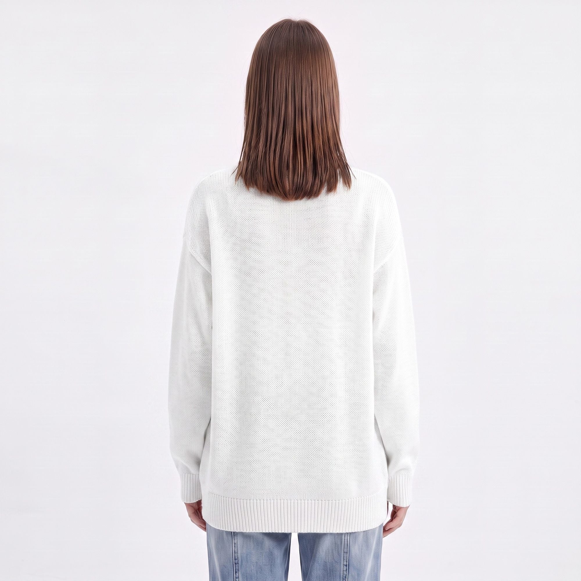 Oversized V Neck Longline Knit Pullover Sweater