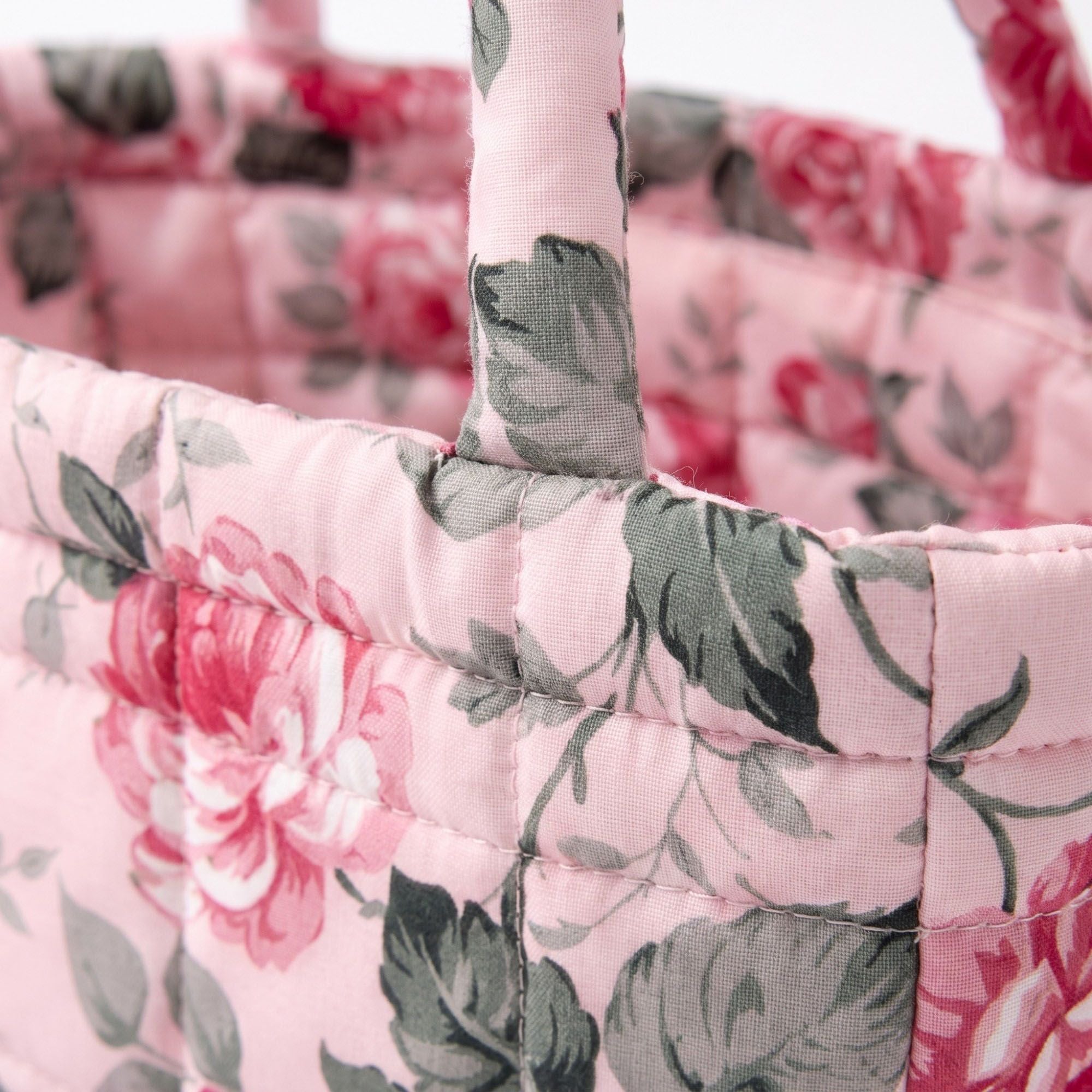 Quilted Floral Storage Basket with Handles