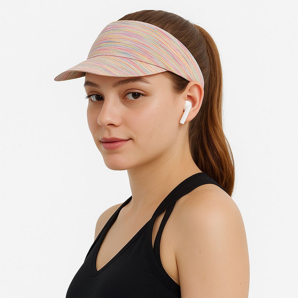 Anna-Kaci Stretchy UV Protection Sports Visor Hat Lightweight Rainbow Stripe Design for Hiking Beach Running Outdoor Travel
