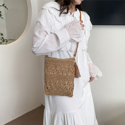 Anna-Kaci Women's Bohemian Crochet Shoulder Bag with Leather Straps