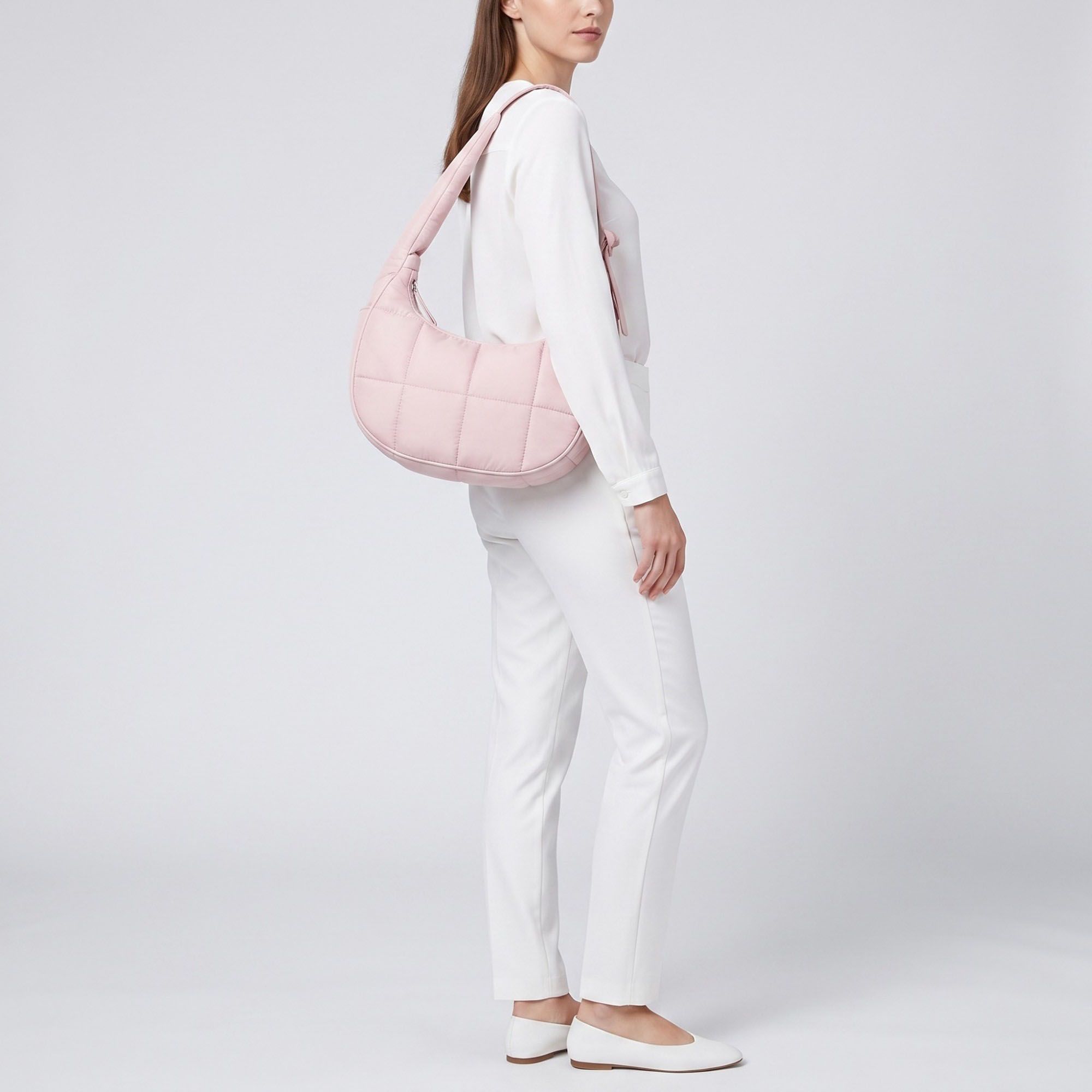 Quilted Hobo Shoulder Bag with Adjustable Strap and Side Pockets 10x4x6.5in