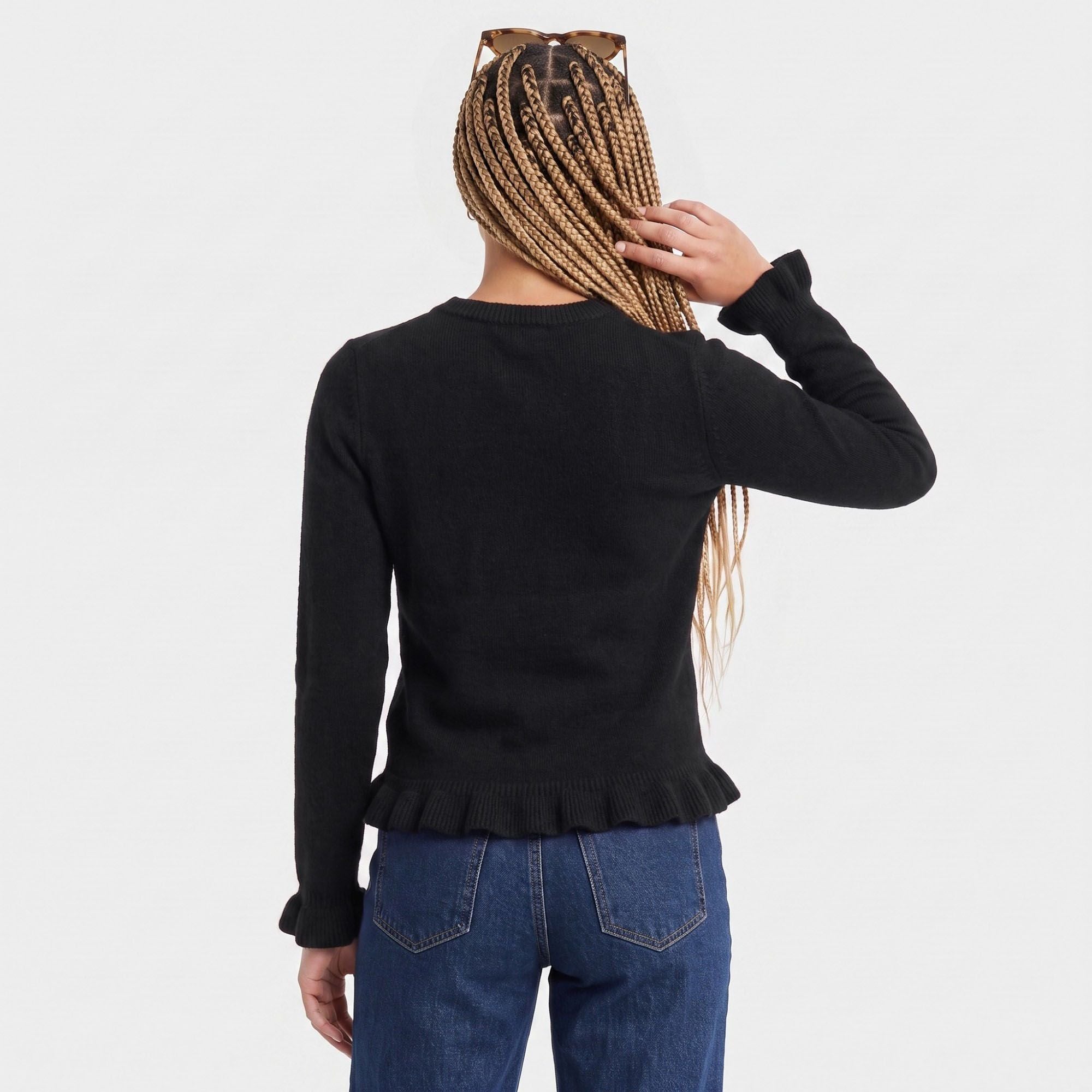 Ruffle Hem Crew Neck Long Sleeve Knit Sweater