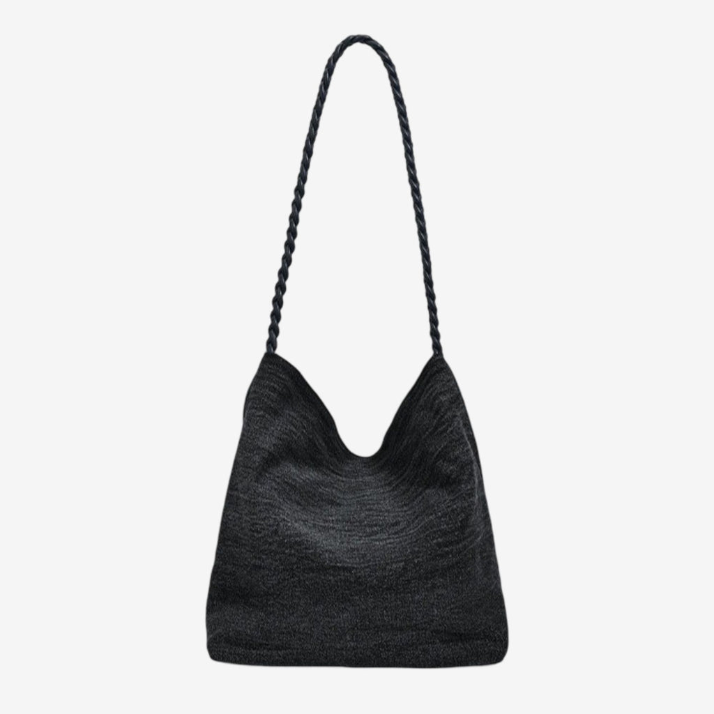 Black Sequin Embellished Braided Shoulder Bag Canvas Handbag