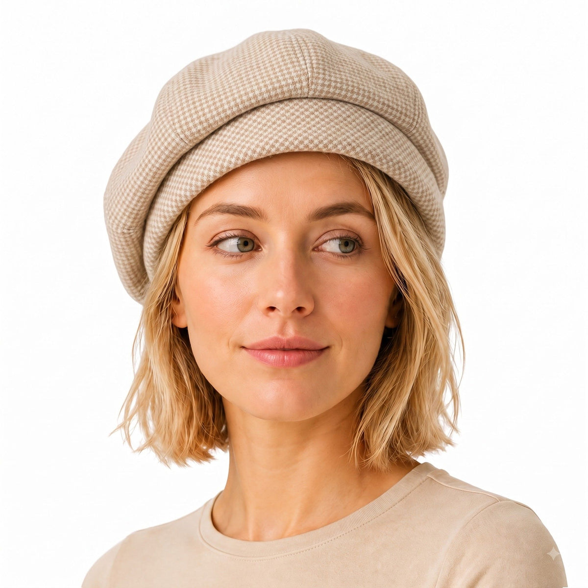 Wool Blend Houndstooth Beret Hat Vintage Painter Cap for Fall Winter