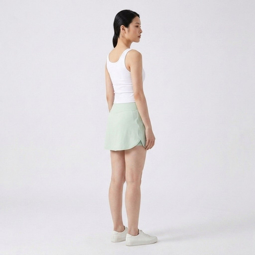 Anna-Kaci Active Women's High Waist Athletic Skort with Wide Waistband Curved Hem Smooth Stretch Knit and Built In Shorts