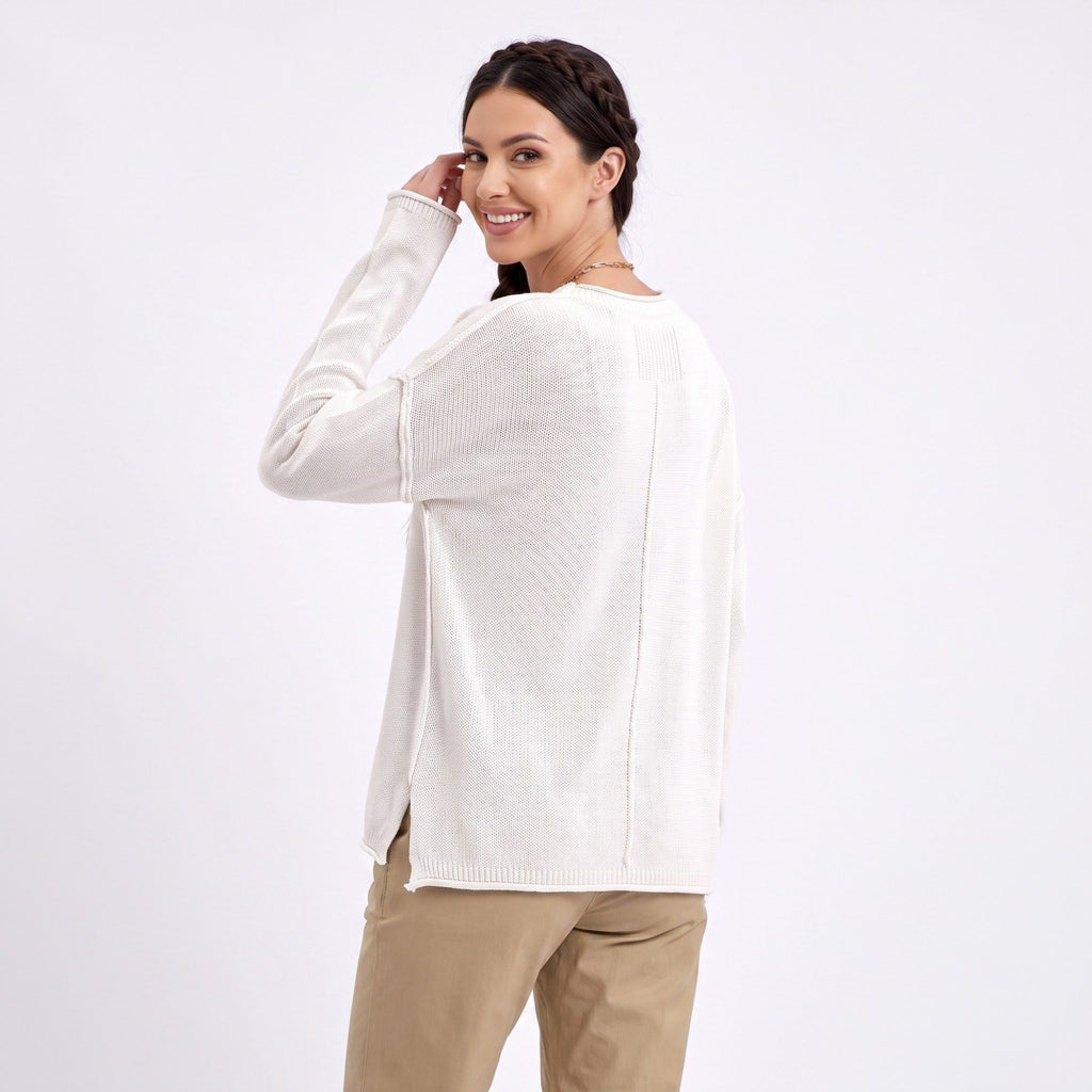 Relaxed Drop Shoulder Crew Neck Long Sleeve Knit Sweater