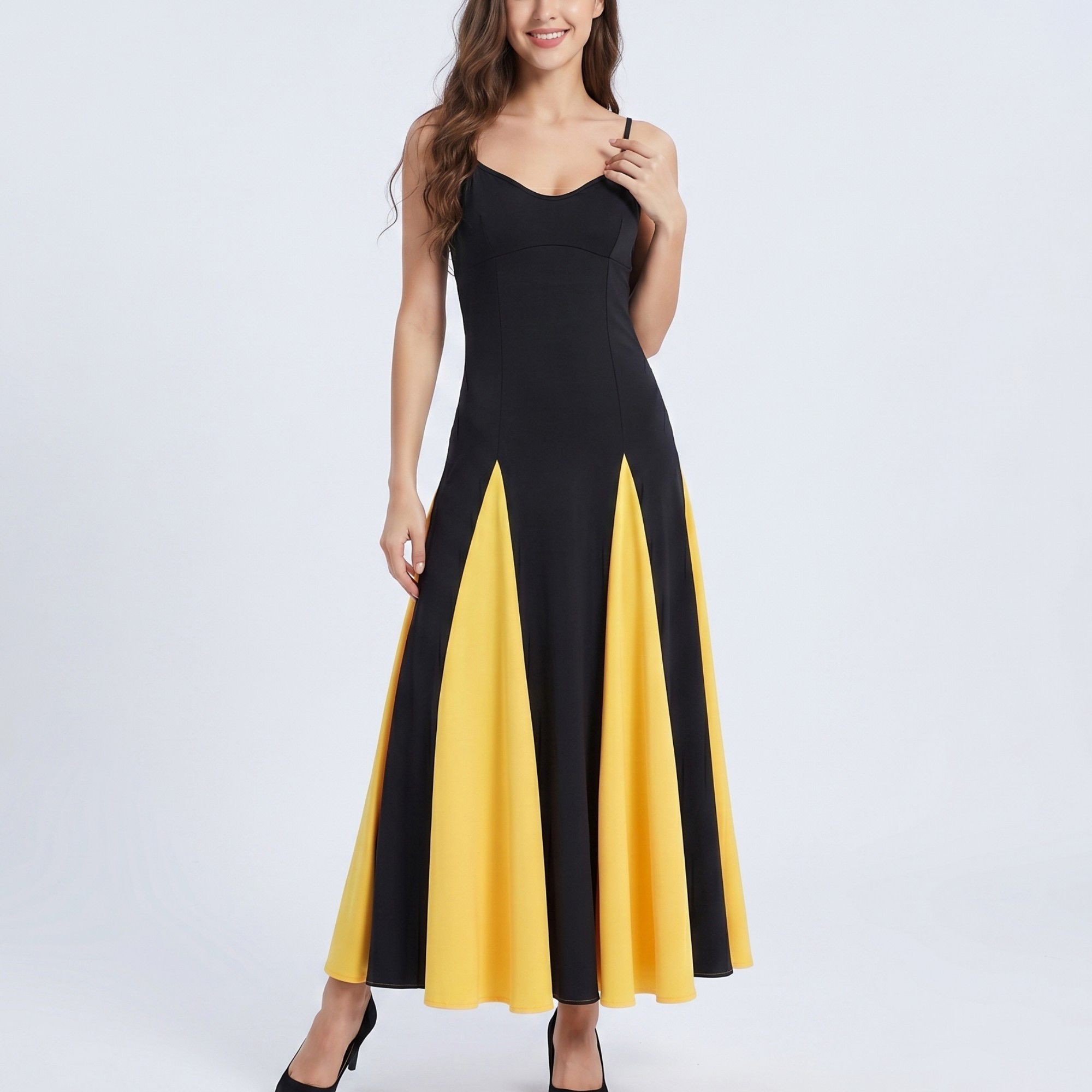 Anna-Kaci Women's Spaghetti Strap Colorblock Fit and Flare Midi Dress