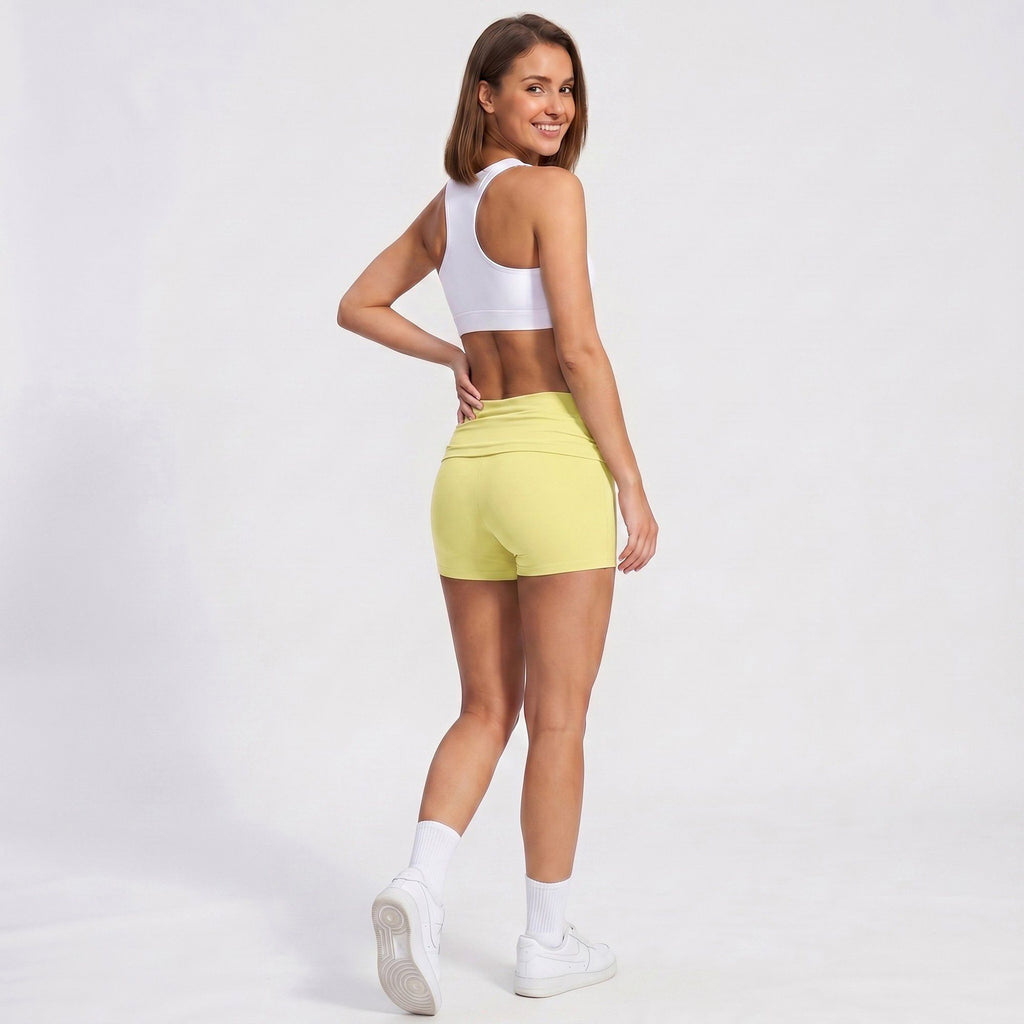 Fold Over Ruched Waistband Yoga Shorts Butt Lifting Workout Shorts