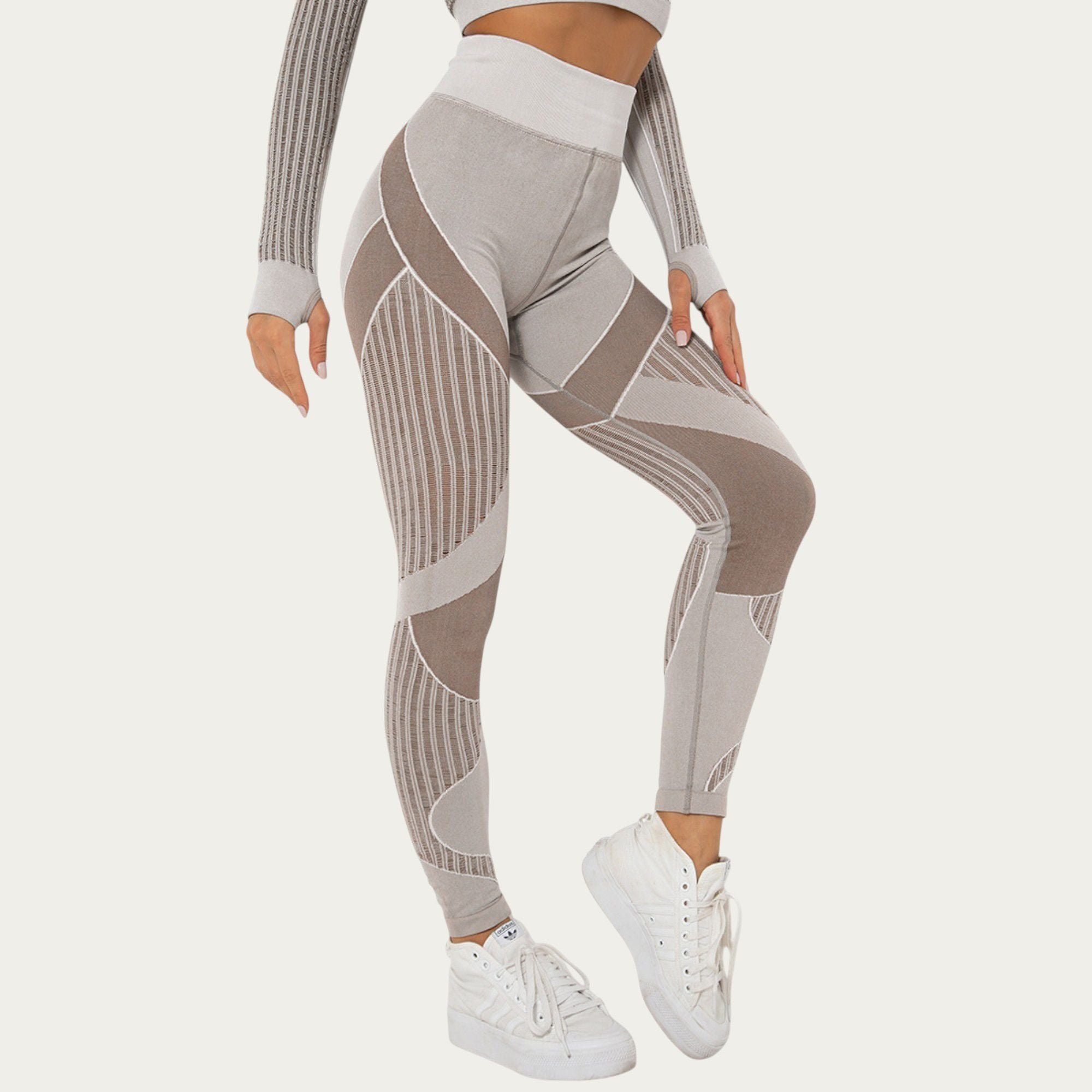 Anna-Kaci Active Women's Seamless Patterned Leggings with Ribbed Details and Contouring Panels