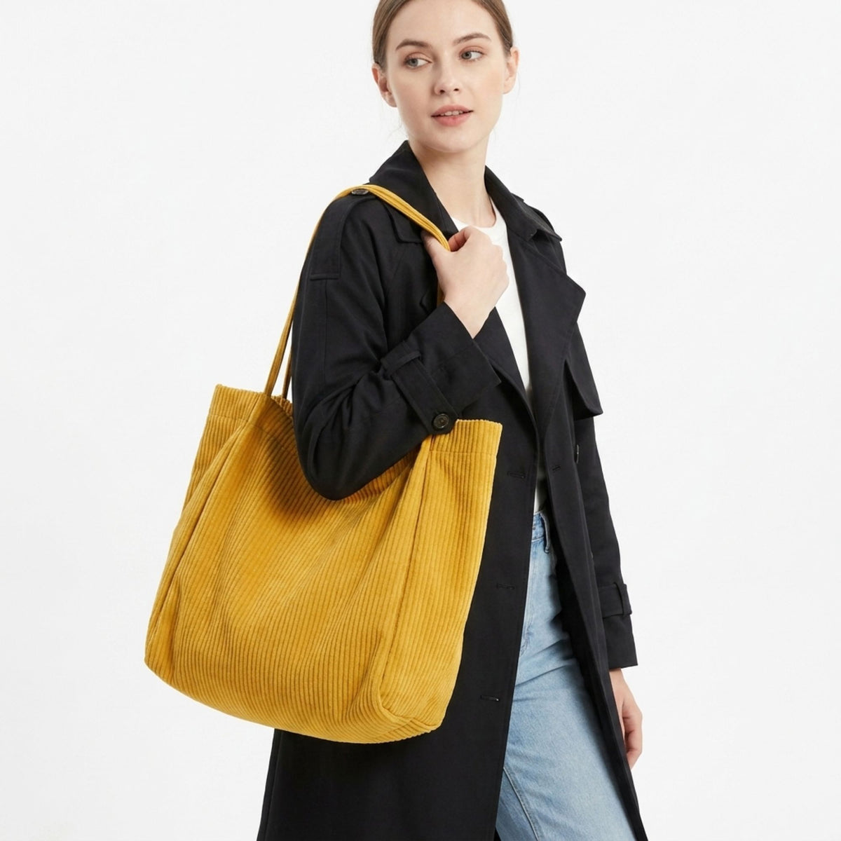 Corduroy Tote Bag Large Capacity Slouchy Shoulder Bag for Work School