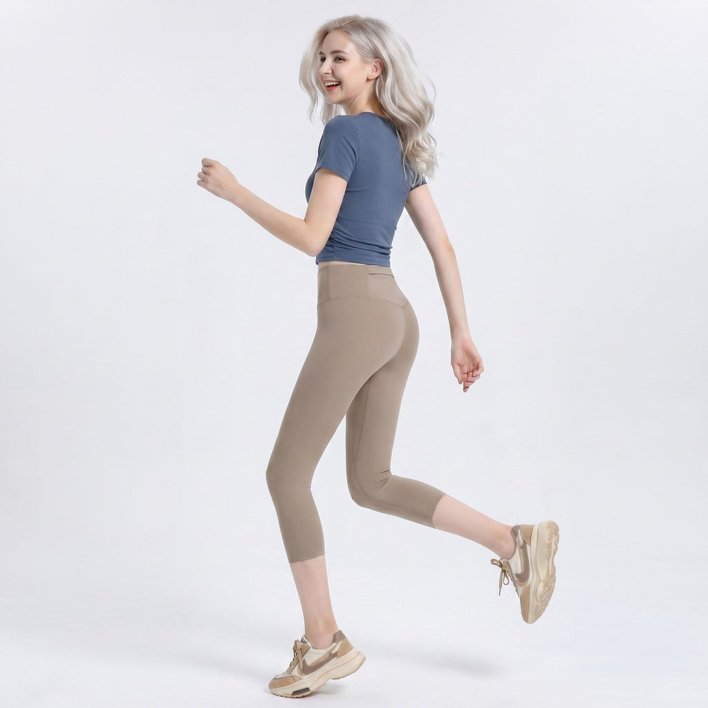 High Waist Capri Leggings with Wide Waistband Smooth Stretch Pull On Yoga Active Pants