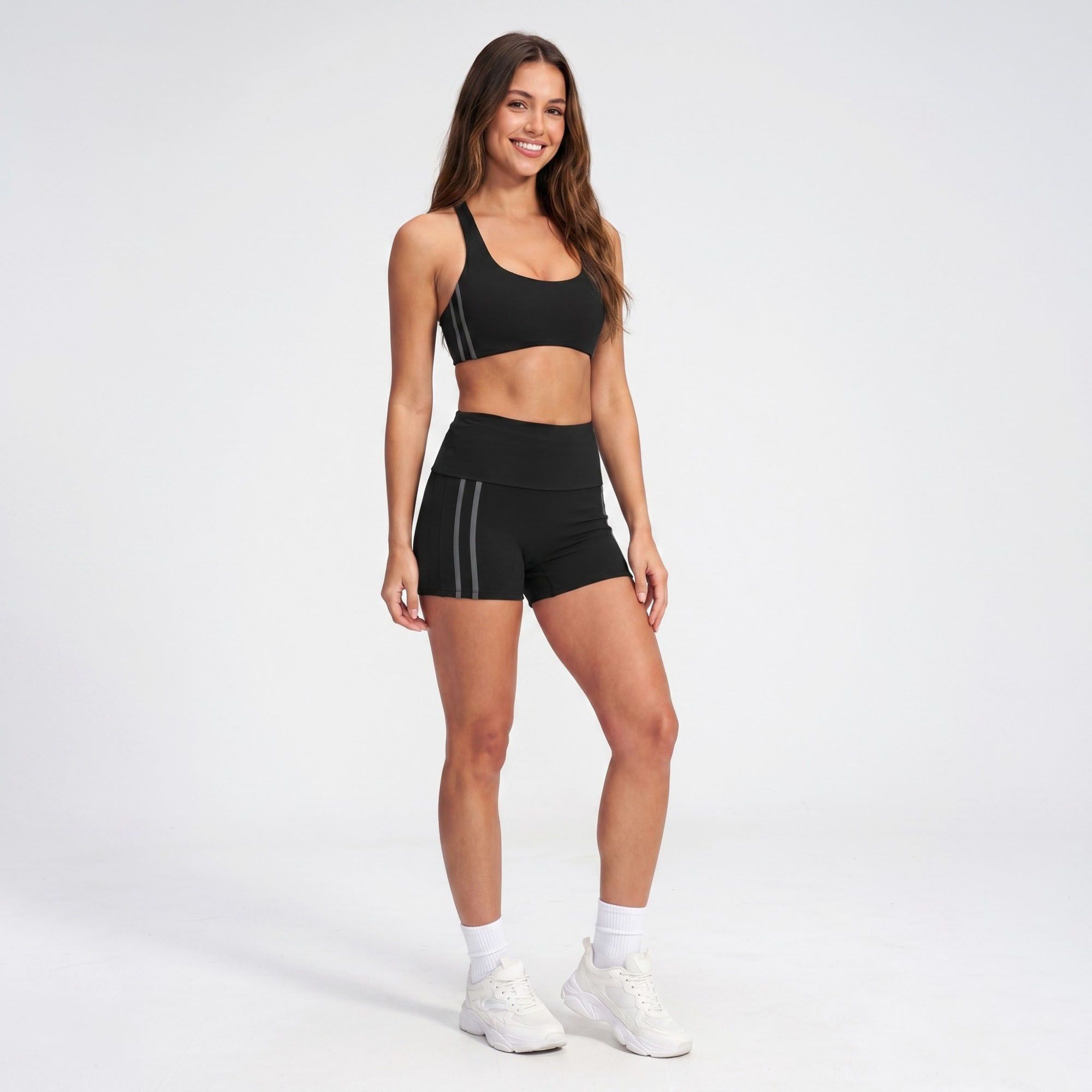 Padded Side Stripe Sports Bra Tank Top Scoop Neck Workout Yoga Crop Top
