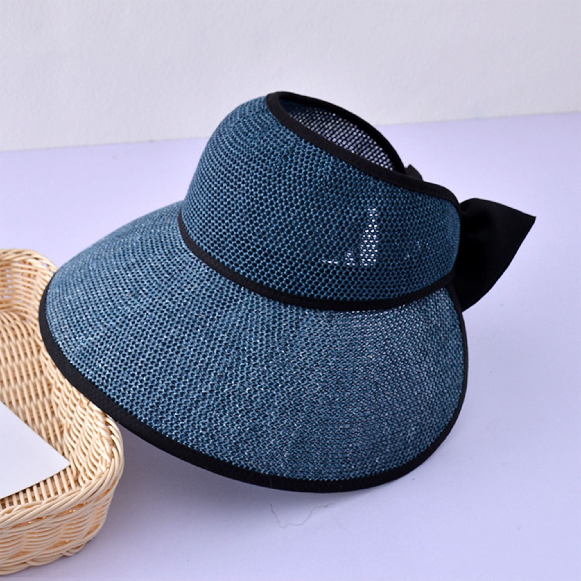 Anna-Kaci Womens Roll Up Straw Sun Visor Wide Brim Bow Detail Adjustable UV Protection Packable Summer Hat