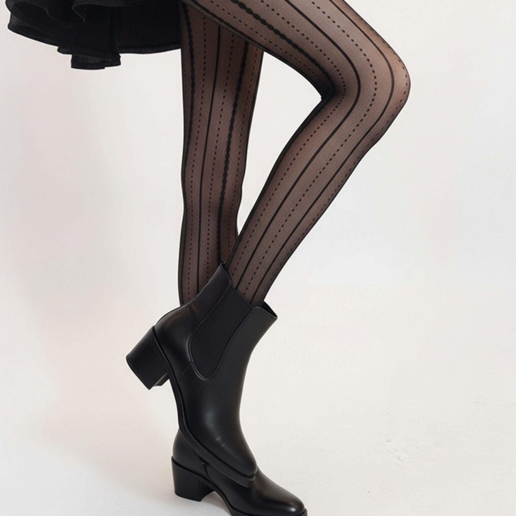 Anna-Kaci 2pcs Women's Sheer Vertical Stripe Tights with Scalloped Pattern Detailing and Stretch Fit