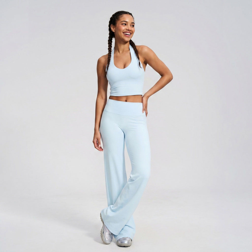 Padded Halter Longline Sports Bra Tank Top Scoop Neck Workout Yoga Crop Top