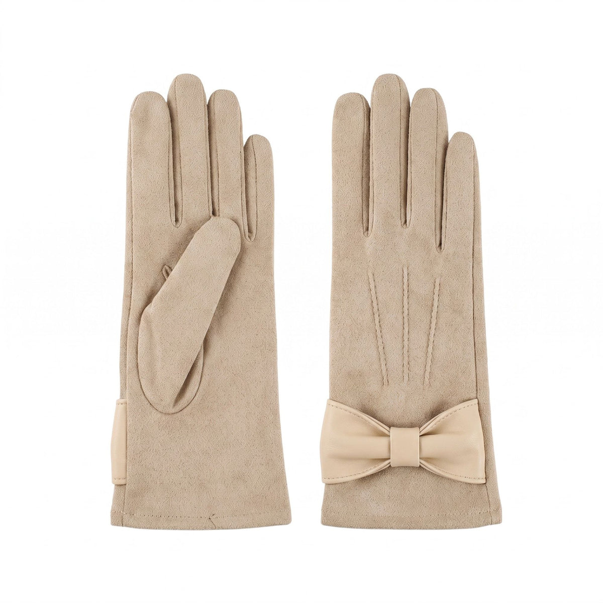 Bow Detail Full Finger Gloves with Soft Textured Finish