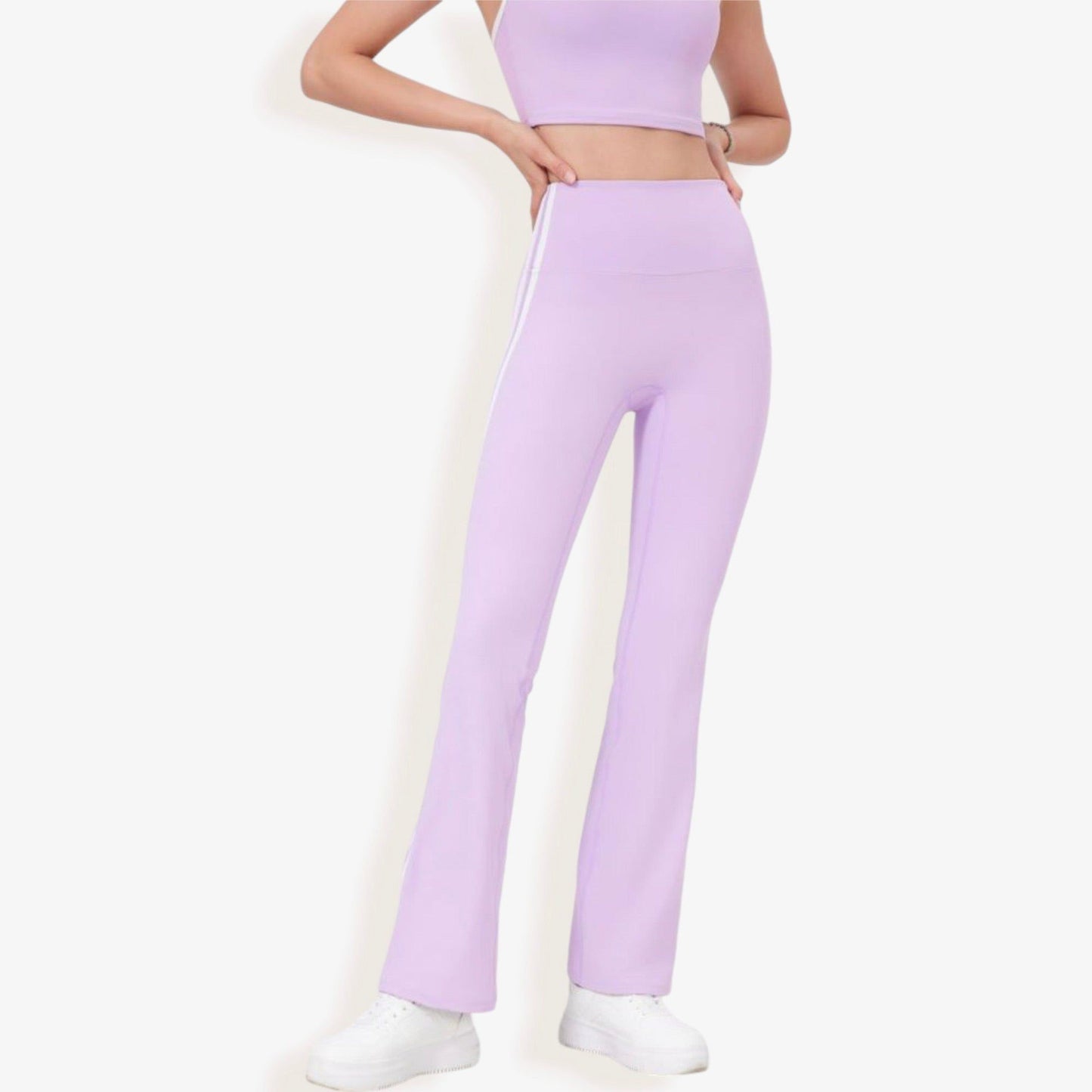 High Waist Flare Legging Pants with Side Stripes